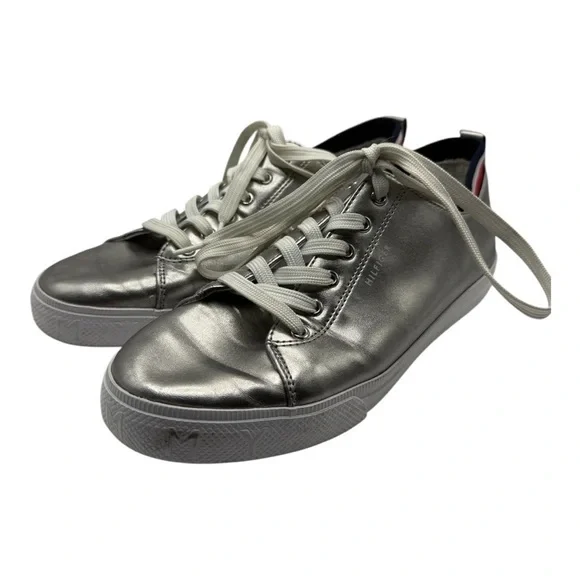 Tommy Hilfiger Silver Sneakers Size 9M Red, White, Blue Accent - Picture 4 of 13